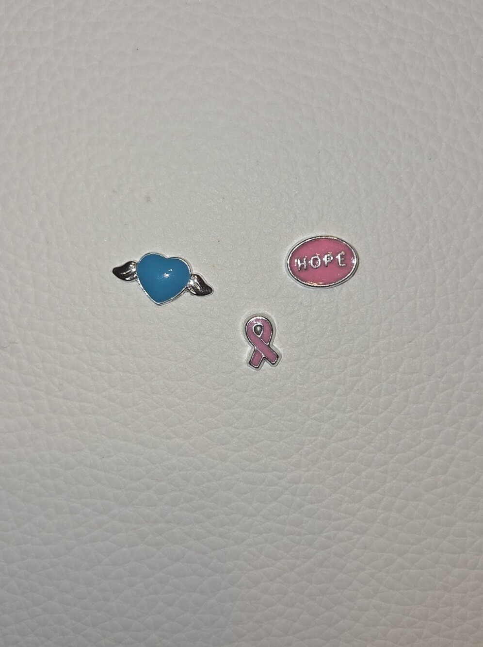 Pink Hope & Ribbon Enamel Charms with Blue Heart